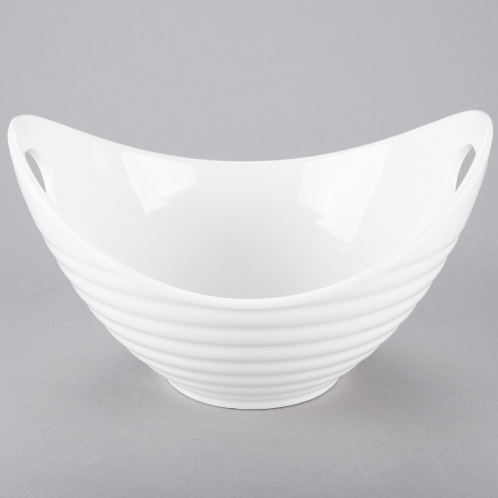 10 Strawberry Street WTR-7RBBOATBWL Whittier 24 oz. White Porcelain Boat Bowl with Ribbed Texture - 8/Case