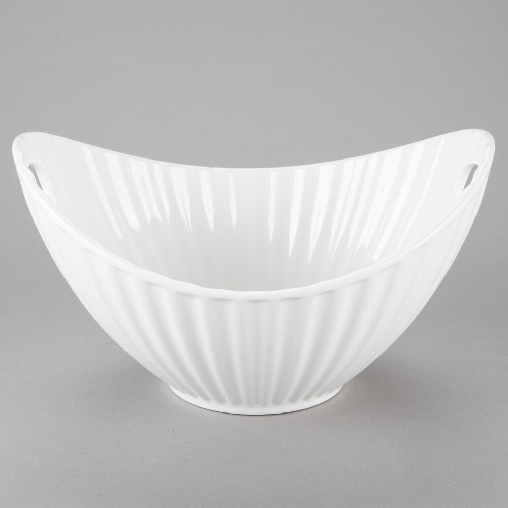 10 Strawberry Street WTR-10LNBOATBWL Whittier 64 oz. White Porcelain Boat Bowl with Line Texture - 6/Case