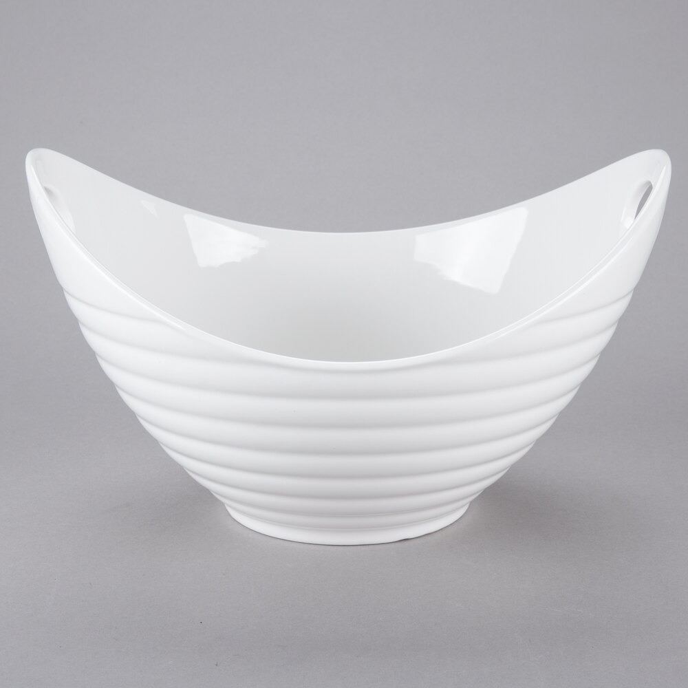 10 Strawberry Street WTR-10RBBOATBWL Whittier 64 oz. White Porcelain Boat Bowl with Ribbed Texture - 6/Case