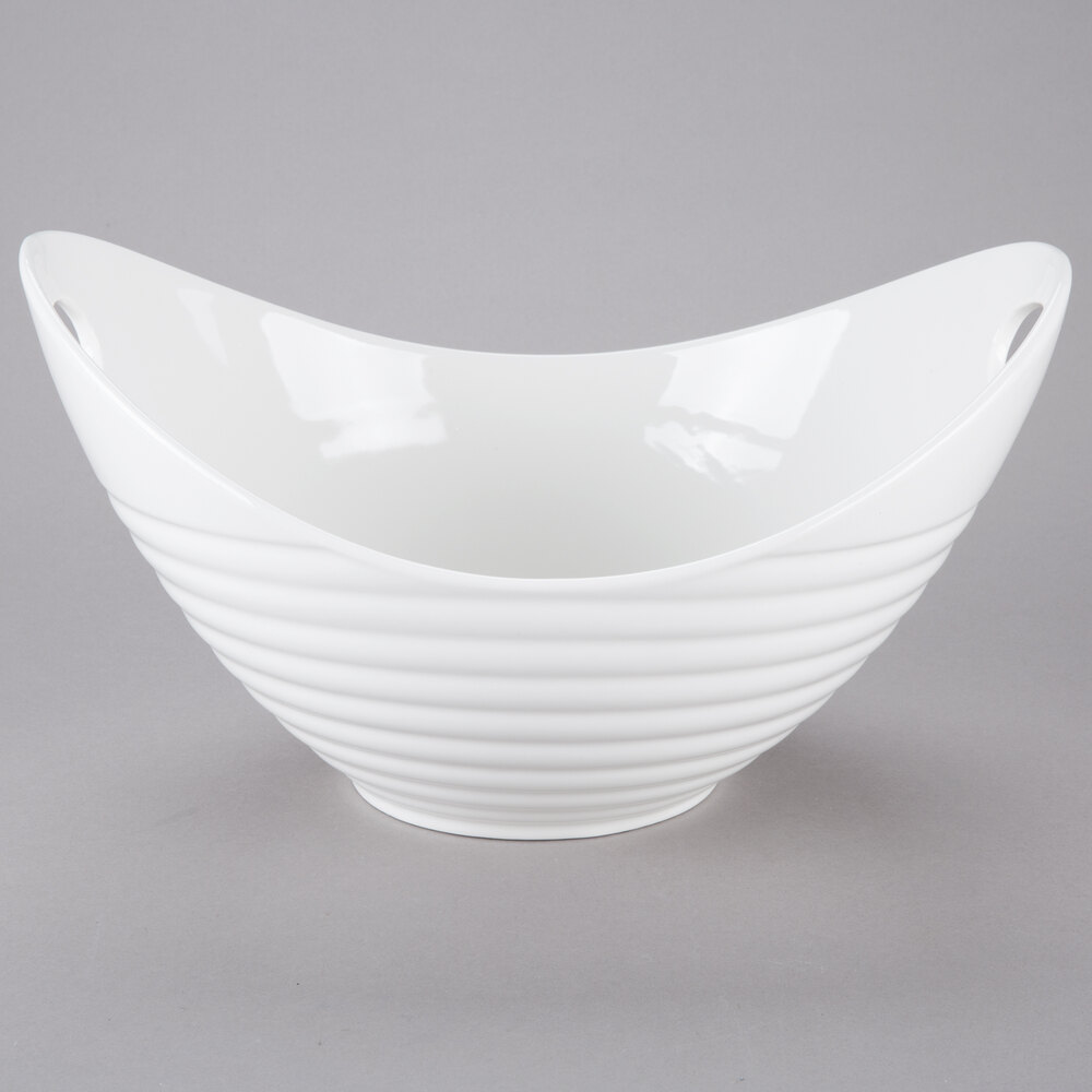 10 Strawberry Street WTR-13RBBOATBWL Whittier 80 oz. White Porcelain Boat Bowl with Ribbed Texture - 4/Case