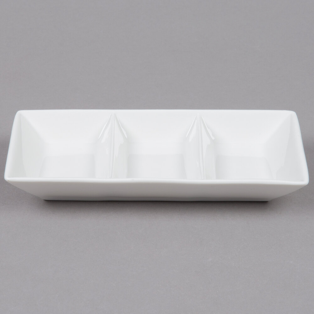 American Metalcraft PORSD3R 3 Compartment White Porcelain Sauce Dish - 6/Case