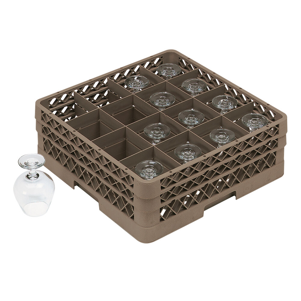 Vollrath TR13DD Traex® Full-Size Beige 16-Compartment 3 9/16" Glass Rack