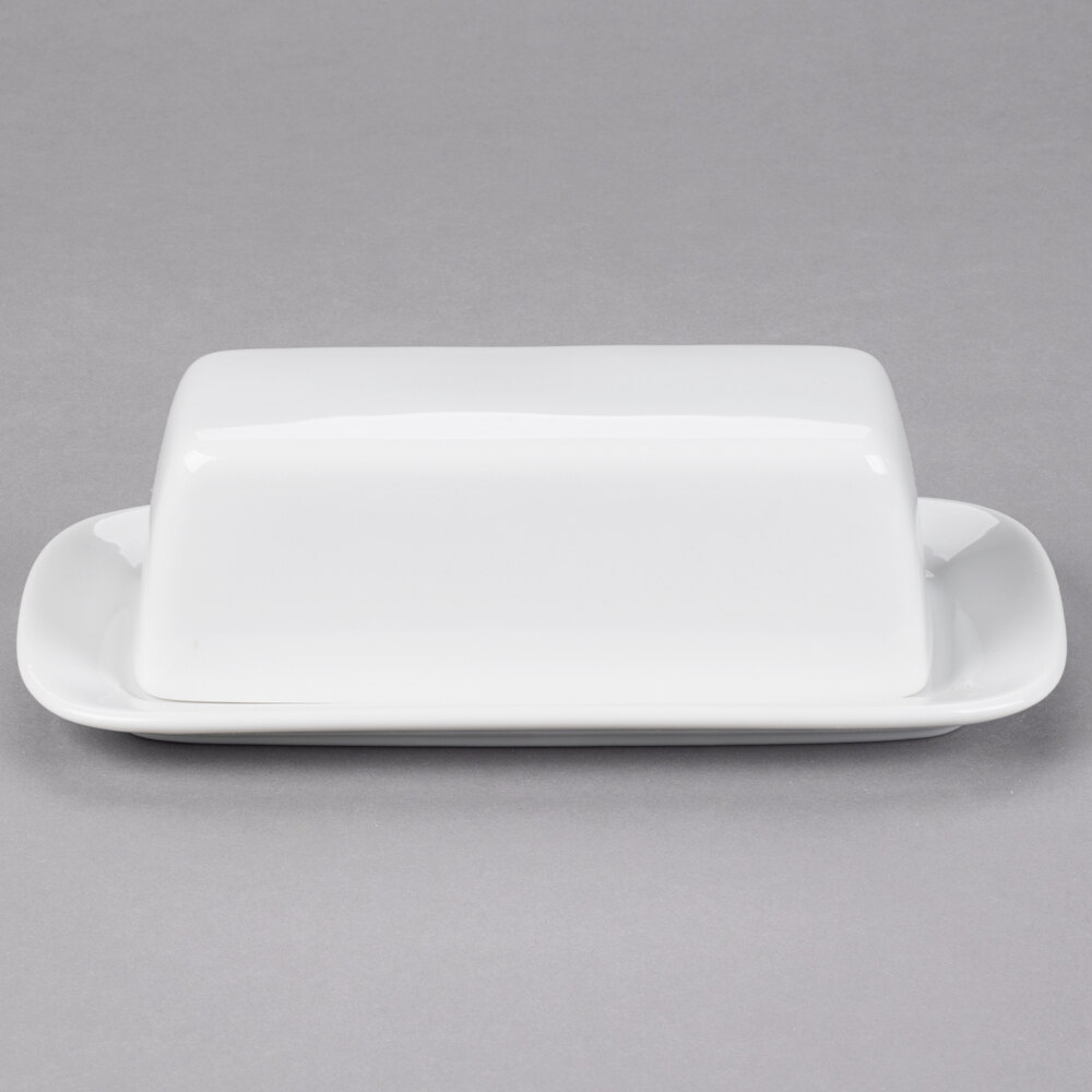 10 Strawberry Street RB0034 Classic White 8 1/4" x 4 5/8" White Porcelain Covered Butter Dish - 12/Case