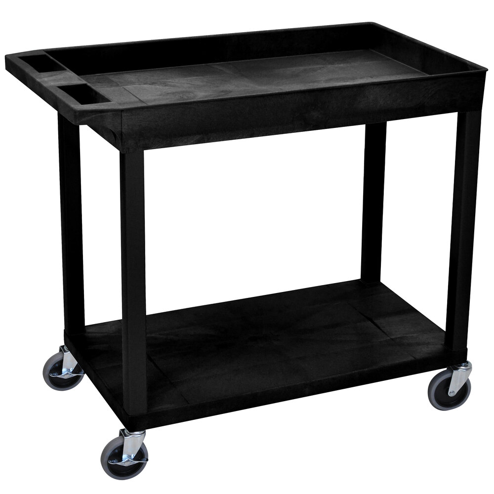 Luxor EC12-B Black One Tub and One Flat Shelf Utility Cart - 32" x 18"