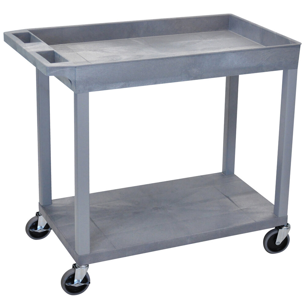 Luxor EC12-G Gray One Tub and One Flat Shelf Utility Cart - 32" x 18"