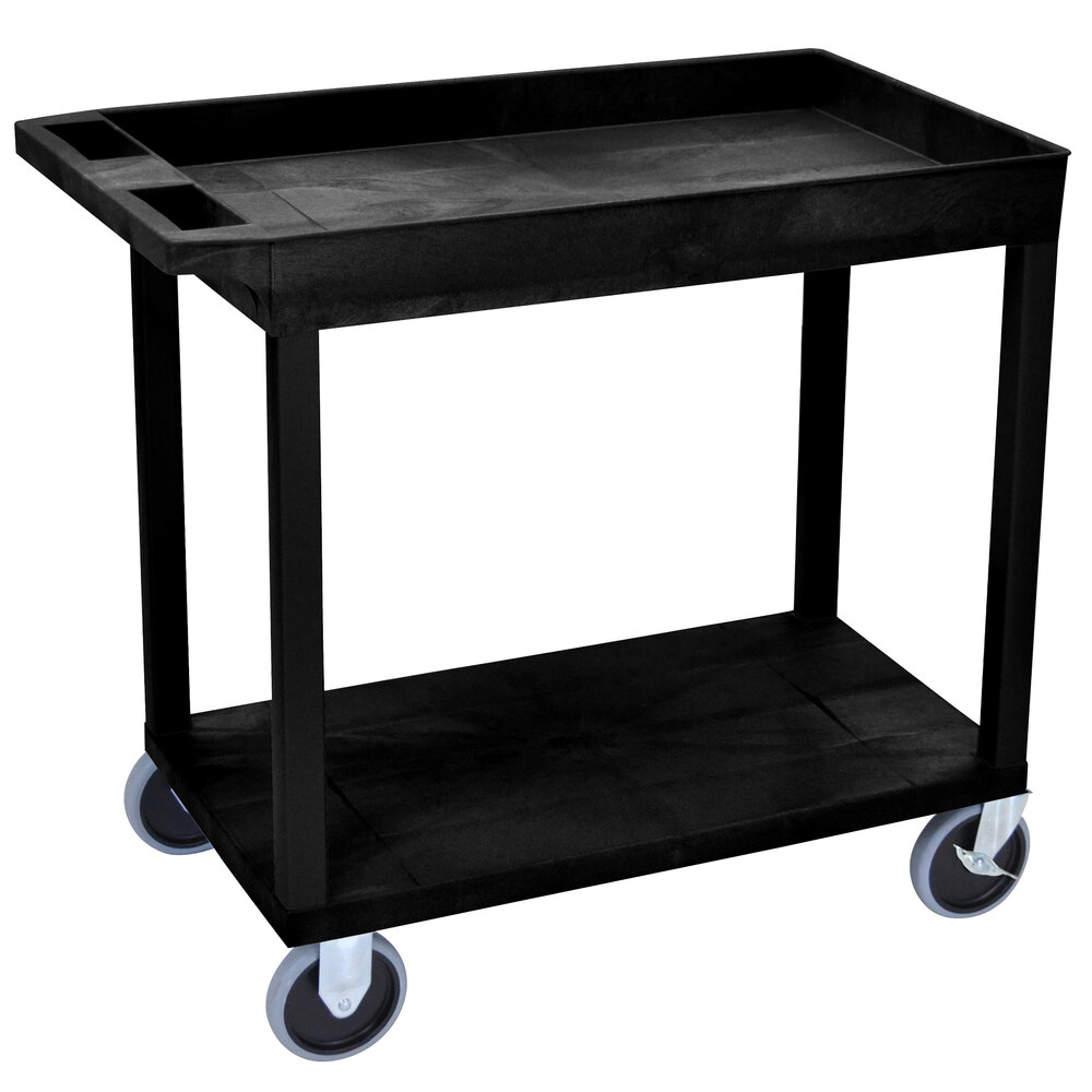 Luxor EC12HD-B Black One Tub and One Flat Shelf Utility Cart - 18" x 35 1/4" x 33 1/2"