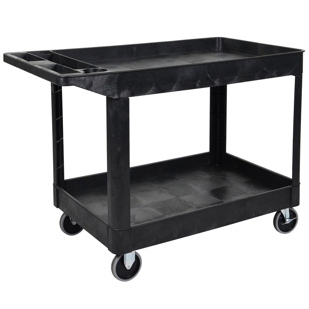 Luxor XLC11-B Black Two Tub Shelf Heavy-Duty Utility Cart - 24 1/2" x 45 1/2" x 33"