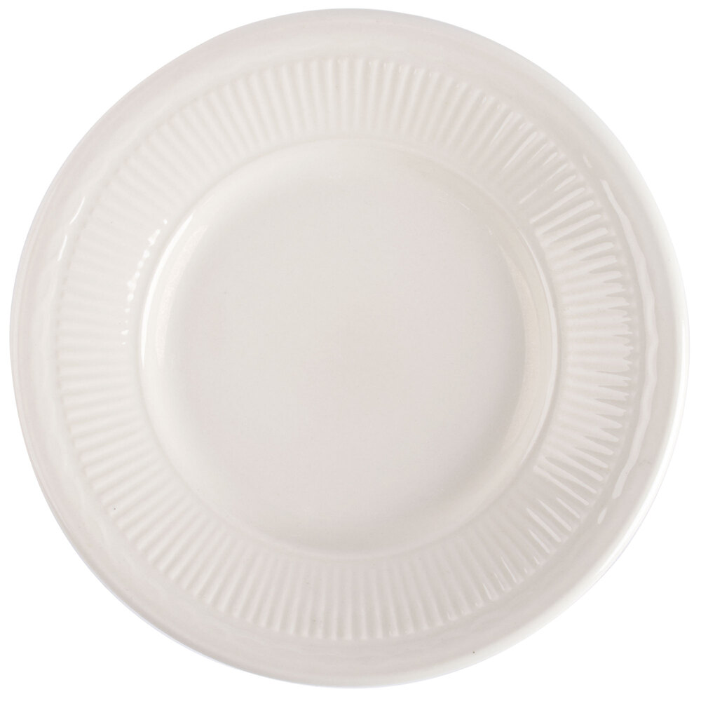 6 1/2" Ivory (American White) Embossed Rim China Plate - 36/Case