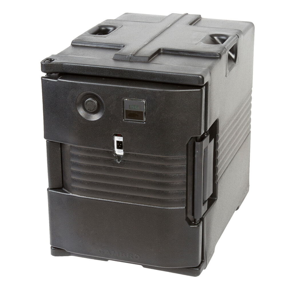 Cambro Ultra Pan Carrier® Black Front Loading Insulated Electric (110V, degrees F) Food Pan Carrier - 6 Full-Size Pan Max Capacity