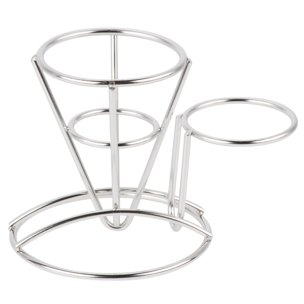 Clipper Mill by G.E.T. 4-880164 3 3/4" x 5" Round Stainless Steel Wire Cone Basket with Ramekin Holder