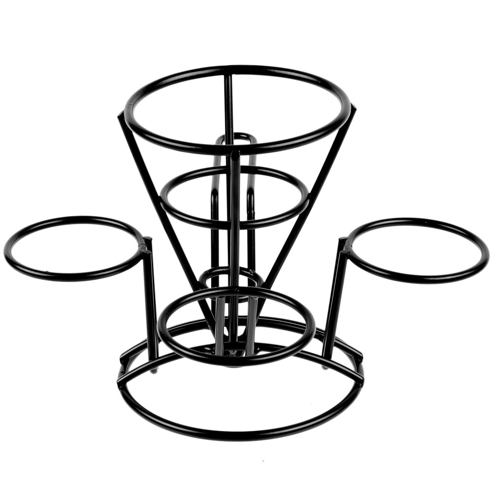 Clipper Mill by G.E.T. 4-362803 5" x 7" Black Wire Cone Basket with 3 Ramekin Holders