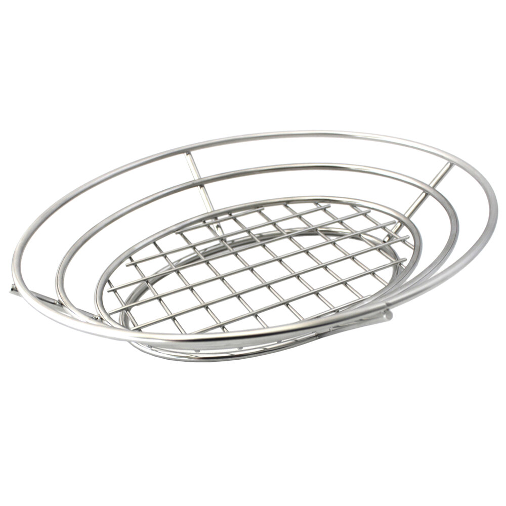 Clipper Mill by G.E.T. 4-83824 11" x 8" Stainless Steel Oval Basket with Raised Grid Base