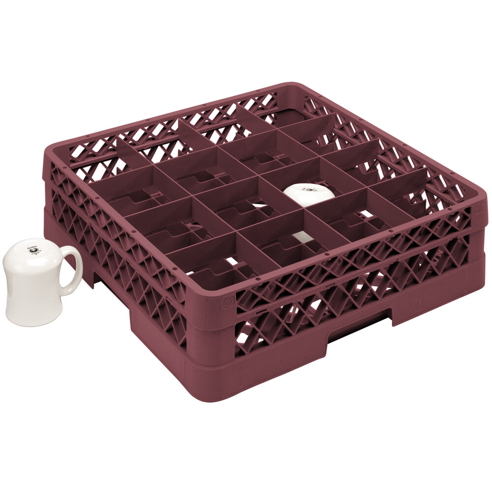 Vollrath TR4DA Traex® Full-Size Burgundy 16-Compartment 6 3/8" Cup Rack with Open Rack Extender On Top