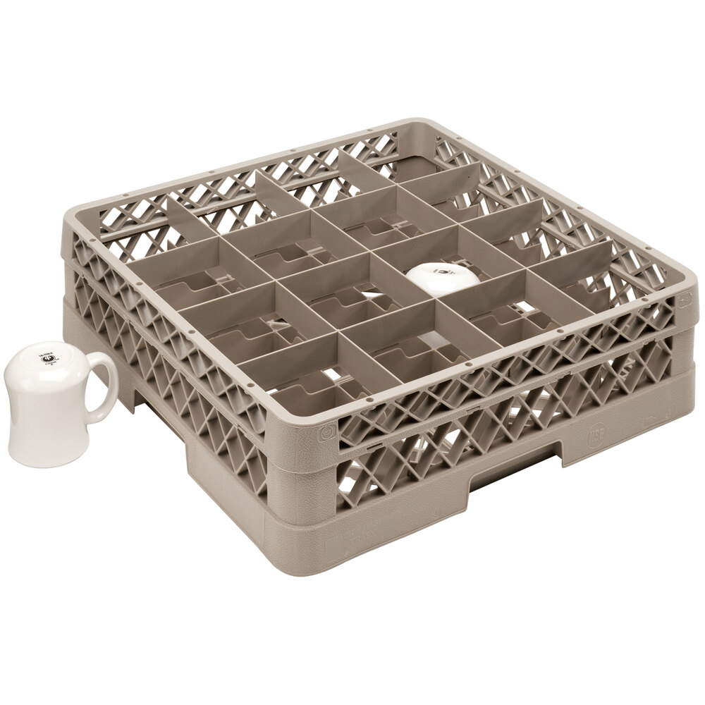 Vollrath TR4DDA Traex® Full-Size Beige 16-Compartment 7 7/8" Cup Rack with Open Rack Extender On Top