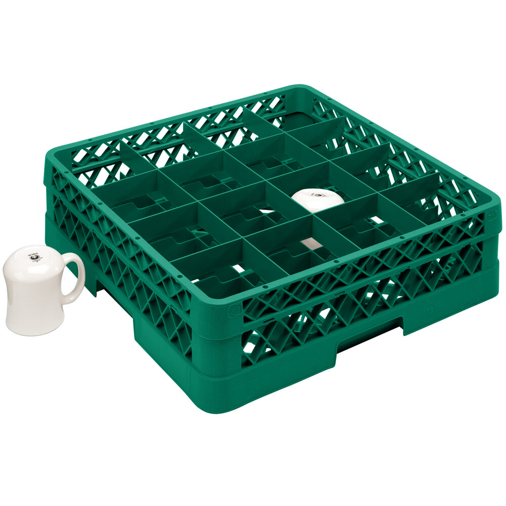 Vollrath TR4DDDA Traex® Full-Size Green 16-Compartment 9 7/16" Cup Rack with Open Rack Extender On Top