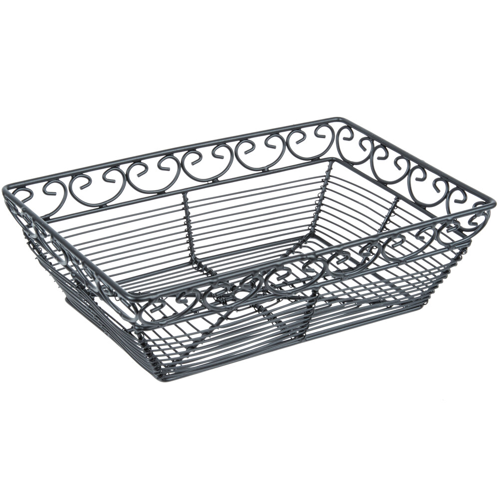 Tablecraft BK27209 Mediterranean Rectangular Black Metal Basket - 9" x 6" x 3"