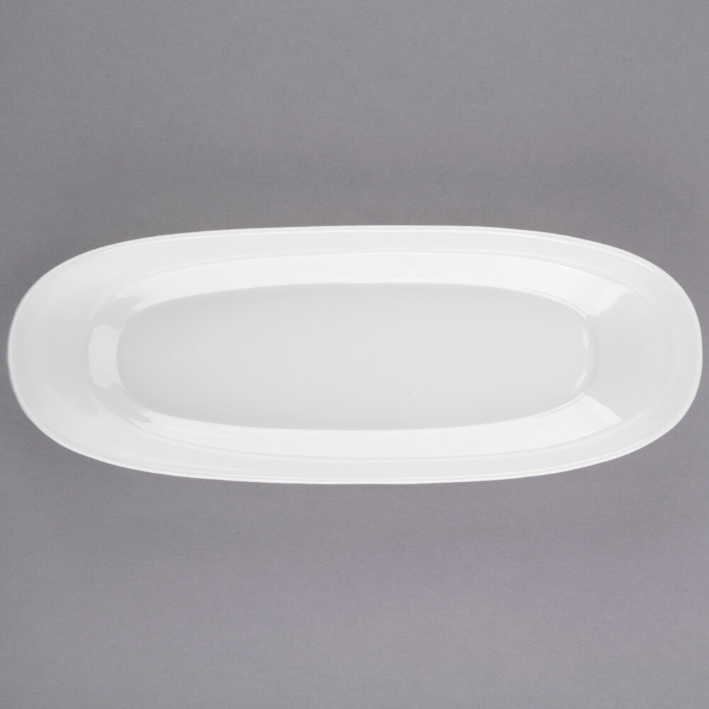 Libbey Slenda 12" x 4 1/2" Oval Royal Rideau White Long Porcelain Plate - 12/Case