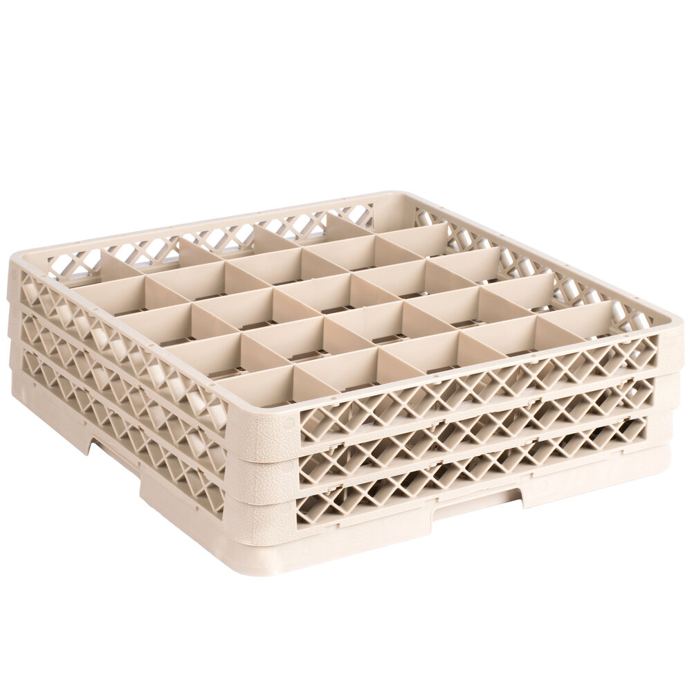 Vollrath TR13BBB Traex® Low Profile Full-Size Beige 25-Compartment 5 1/8" Glass Rack with 3 Extenders