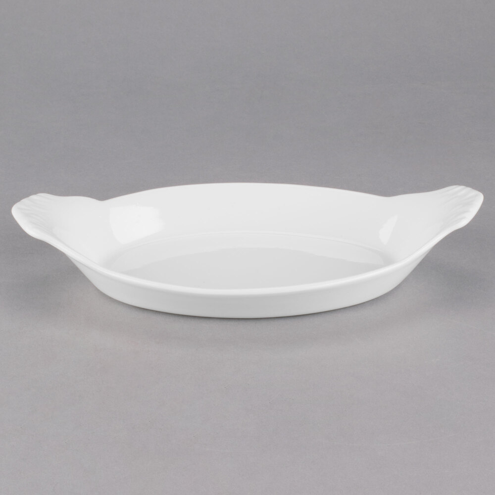 10 Strawberry Street WTR-10BOAT Whittier 10" x 5 1/2" Oval White Porcelain Rarebit - 36/Case