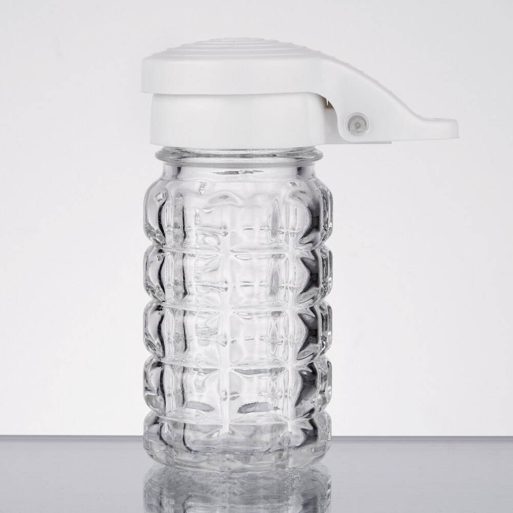 Tablecraft 163MPW 1.5 oz. Glass Shaker with White Moisture Proof ABS Top - 24/Case