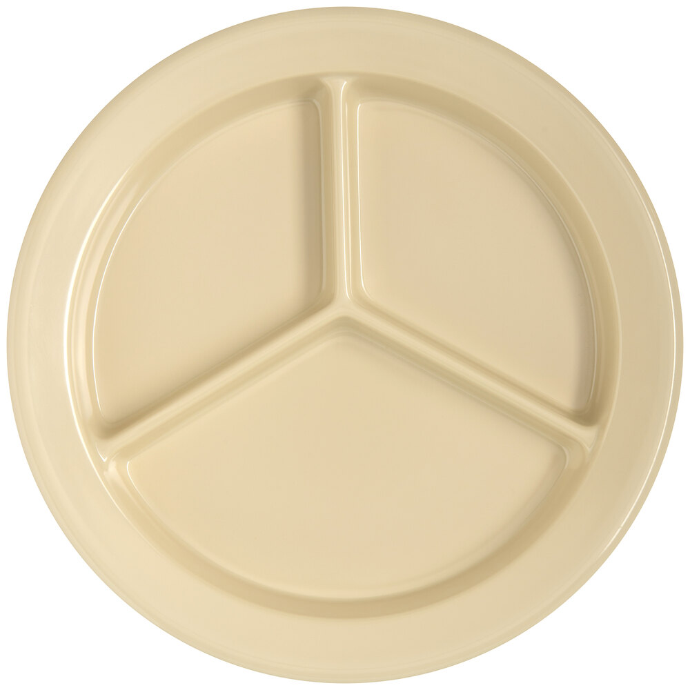 Carlisle 4351625 Dallas Ware 9" Tan 3-Compartment Melamine Plate - 24/Case