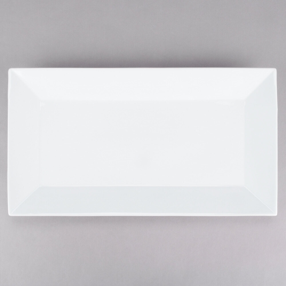 16 1/4" x 9" Bright White Rectangular Porcelain Platter - 12/Case