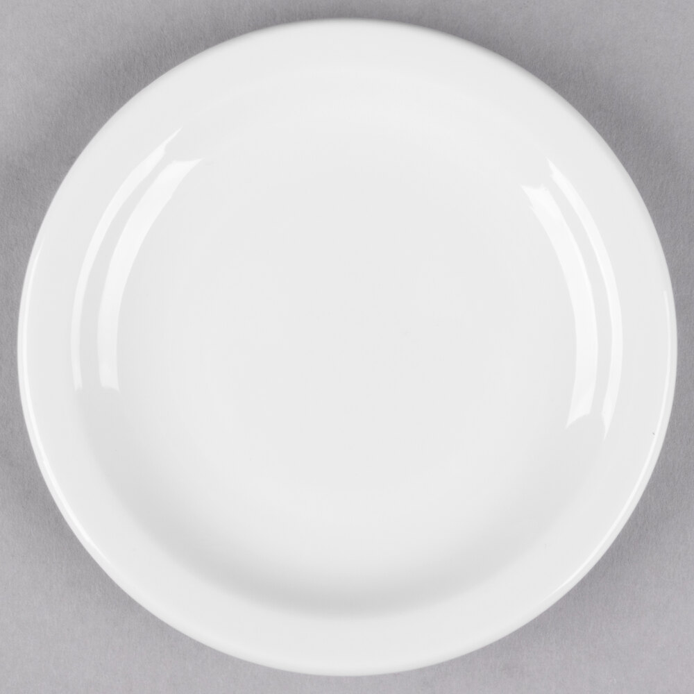 Libbey Slenda 5 1/2" Round Royal Rideau White Narrow Rim Footed Porcelain Plate - 36/Case