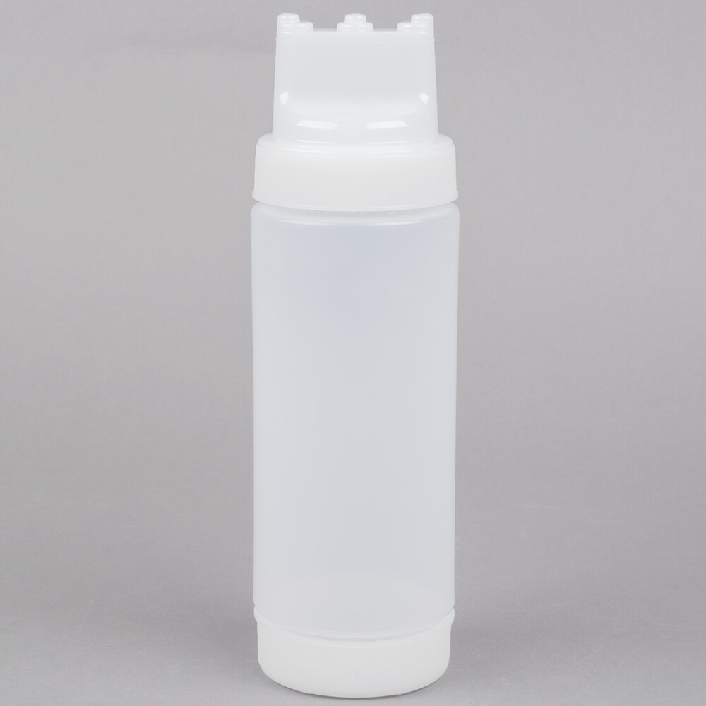 Tablecraft 11663C3F 16 oz. SelecTop Wide Mouth Dualway First In First Out "FIFO" Squeeze Bottle with 3 Top Openings - 12/Pack