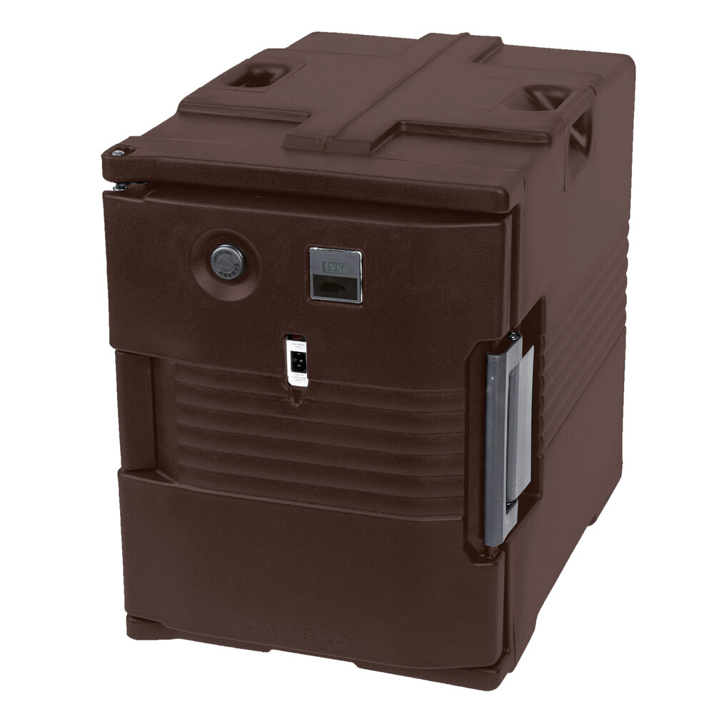 Cambro Ultra Pan Carrier® Dark Brown Front Loading Insulated Electric (110V, degrees F) Food Pan Carrier - 6 Full-Size Pan Max Capacity