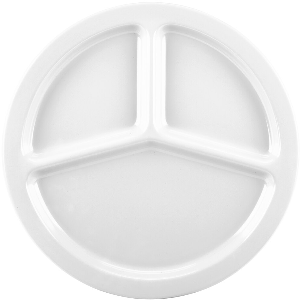 Carlisle KL10202 Kingline 10" White 3-Compartment Plate - 48/Case