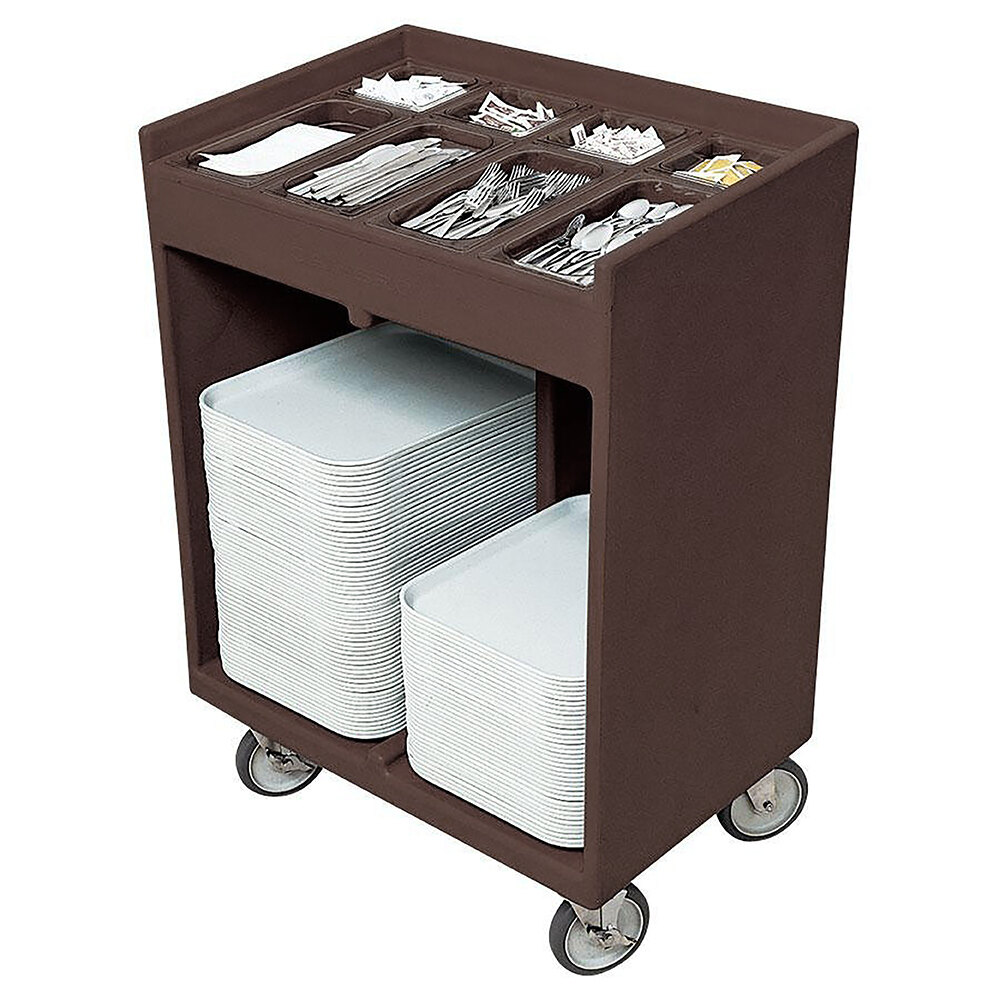 Cambro TC1418131 Dark Brown Tray and Silverware Cart with Protective Vinyl Cover