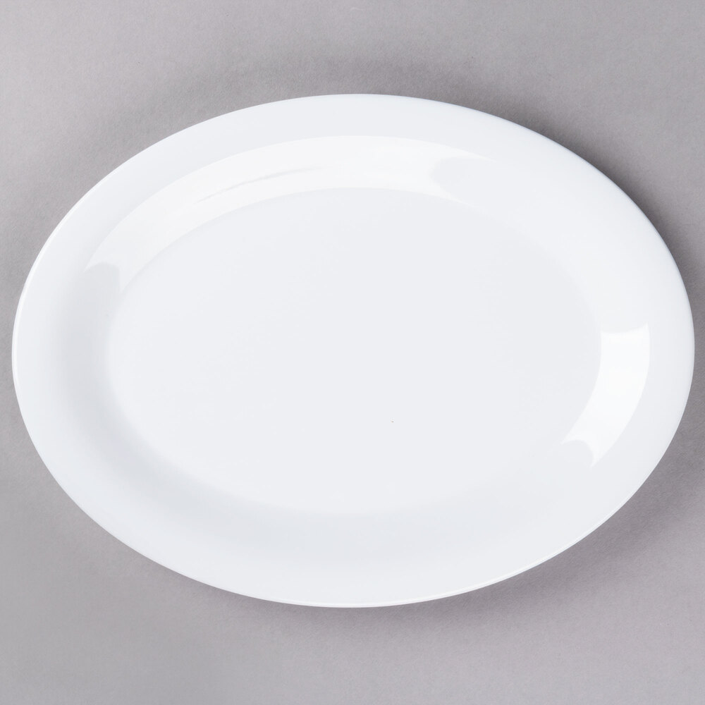 GET OP-120-DW Diamond White 12" x 9" Narrow Rim Oval Platter - 12/Case