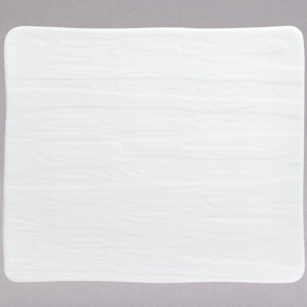 10 Strawberry Street P4102 Izabel Lam Out of the Woods 14" x 12" Bright White Wood Grain Rectangular Porcelain Platter - 6/Case