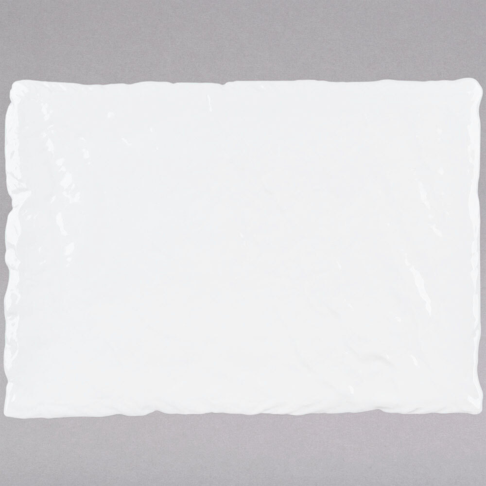 10 Strawberry Street P4111 Izabel Lam Out of the Woods 10 1/4" x 8 1/4" Bright White Slate Textured Medium Rectangular Porcelain Platter - 18/Case