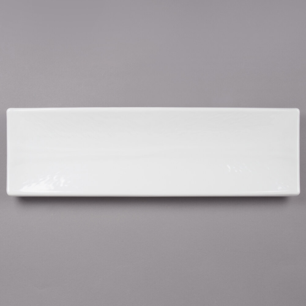 Tablecraft M165 Frostone 15 3/4" x 4 3/4" White Rectangular Melamine Tray