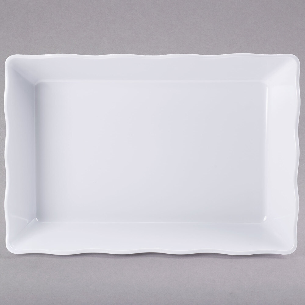 GET ML-88-W Milano 13 3/4" x 9 1/2" White Rectangular Scalloped Melamine Tray
