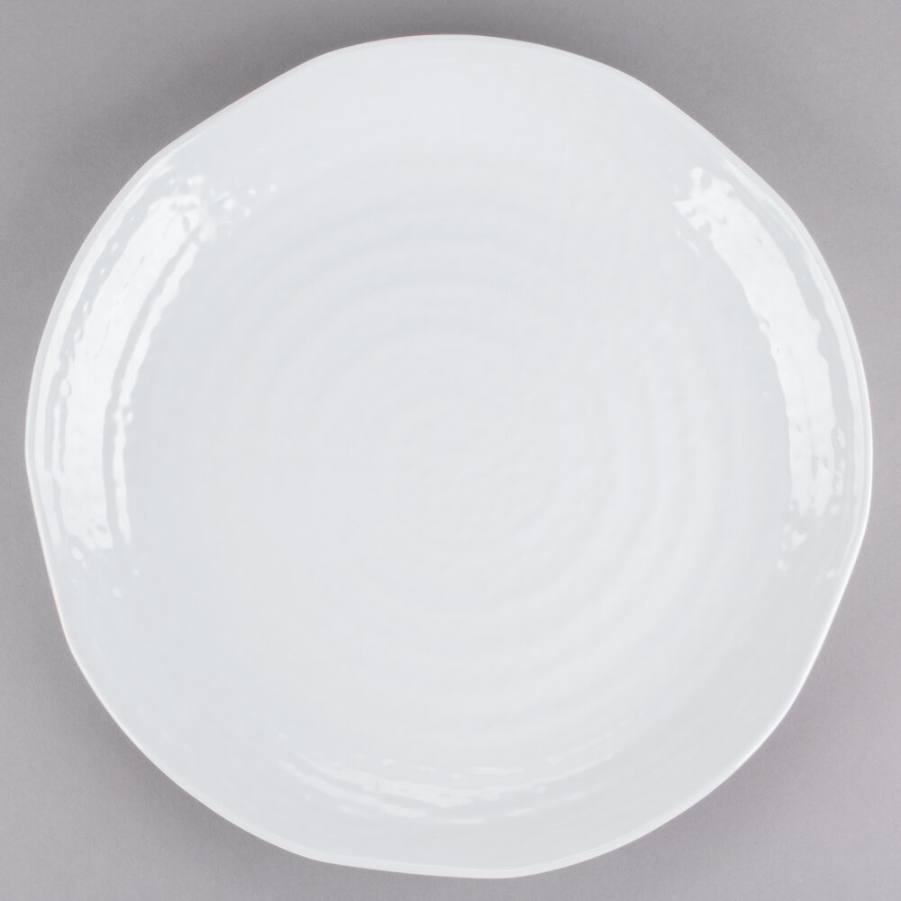 Tablecraft M14 Frostone 14" White Round Pebbled Melamine Tray
