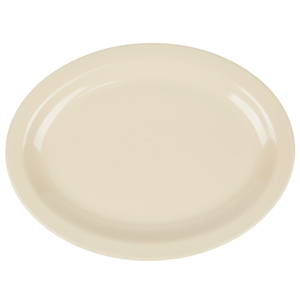 Carlisle KL12725 Kingline 12" x 9" x 1 3/16" Tan Oval Platter - 12/Case