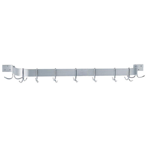 Advance Tabco SW1-60-EC 60" Stainless Steel Wall Mounted Single Line Pot Rack with 9 Double Prong Hooks