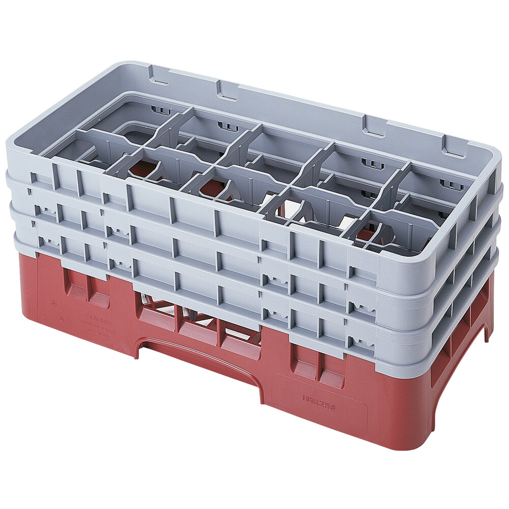 Cambro 10HS638416 Cranberry Camrack Customizable 10 Compartment 6 7/8" Half Size Glass Rack