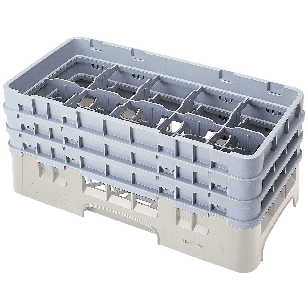 Cambro 10HS638184 Beige Camrack Customizable 10 Compartment 6 7/8" Half Size Glass Rack
