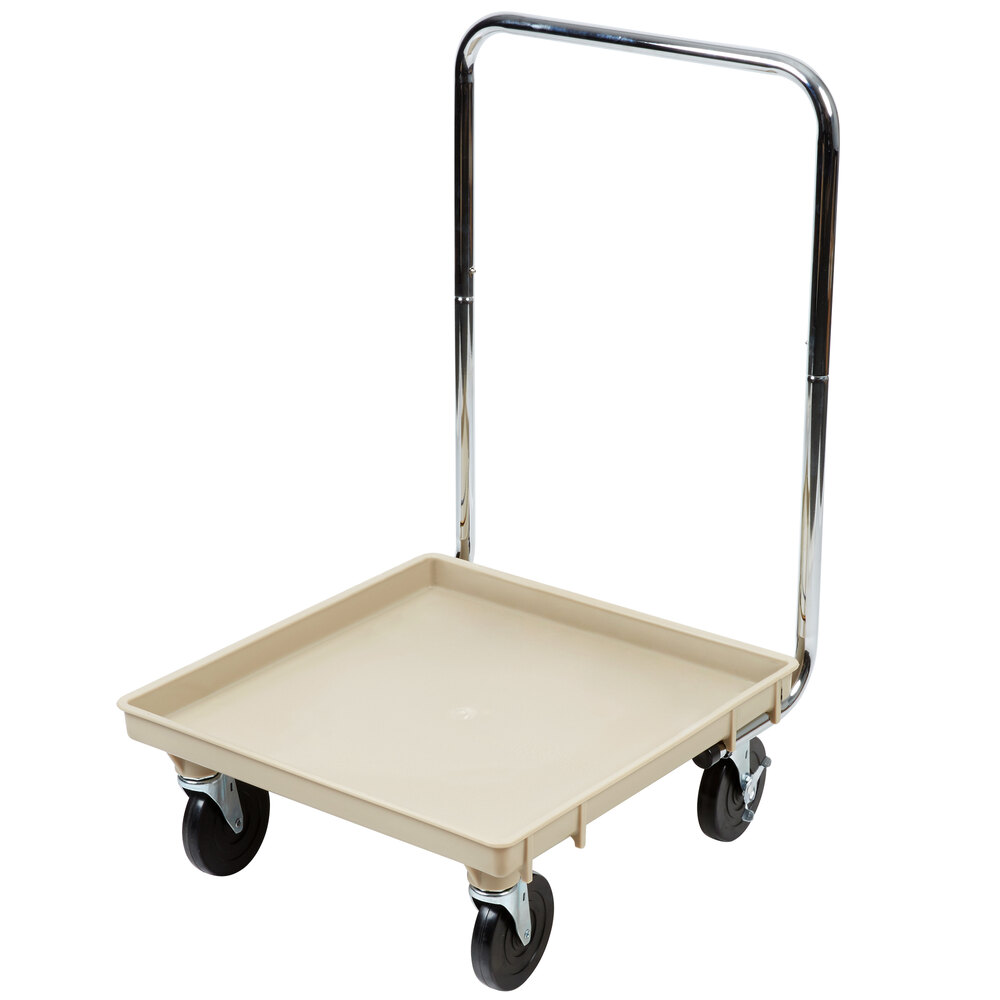 Vollrath Traex® 21" x 21" Beige Recycled Rack Dolly with 30" Chrome-Plated Handle and Two Locking Casters