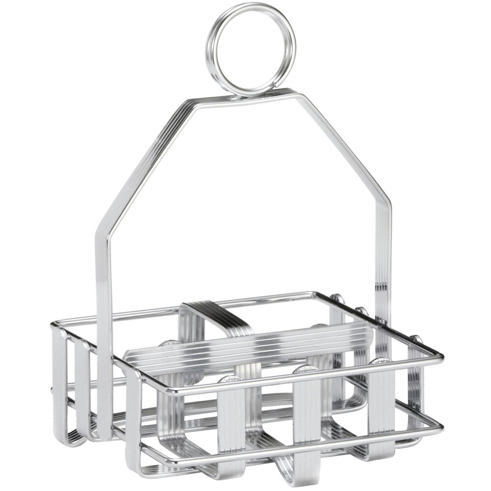 Tablecraft 606R Chrome Plated Salt and Pepper Shaker / Sugar Packet Rack - 4 1/4" x 4" x 6"