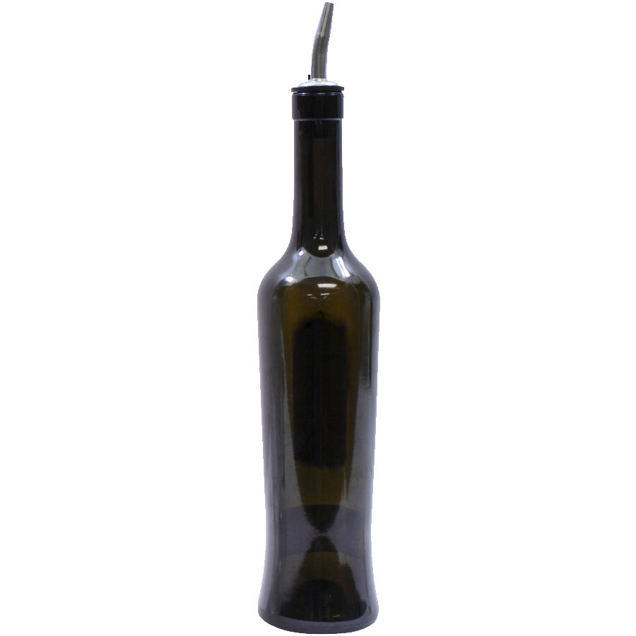 Tablecraft H934 Luna 17 oz. Dark Green Glass Bottle with Stainless Steel Pourer