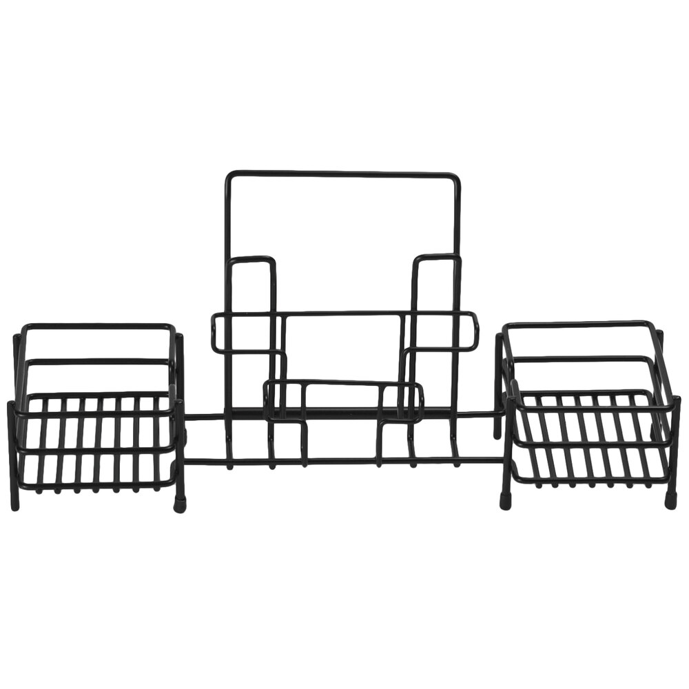 Clipper Mill by G.E.T. 4-931852 3-Compartment Black Powder Coated Iron Condiment Caddy - 15" x 4 1/2" x 6 3/4"