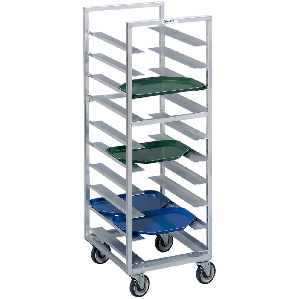 Channel T437A6 36 Tray Bottom Load Aluminum Trapezoidal Cafeteria Tray Rack - Assembled