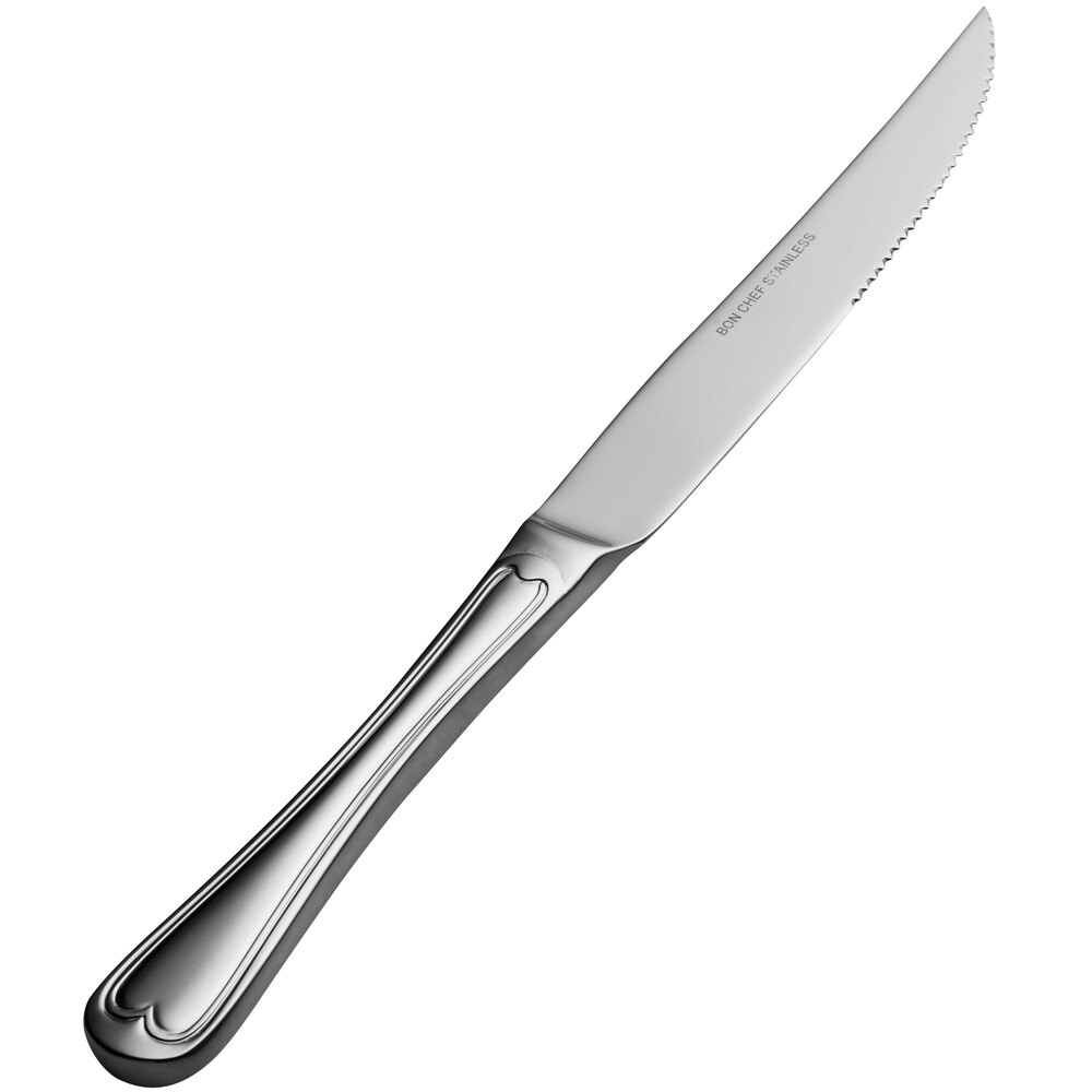 Bon Chef S615 Victoria 9 3/4" 13/0 Stainless Steel European Size Solid Handle Steak Knife - 12/Case