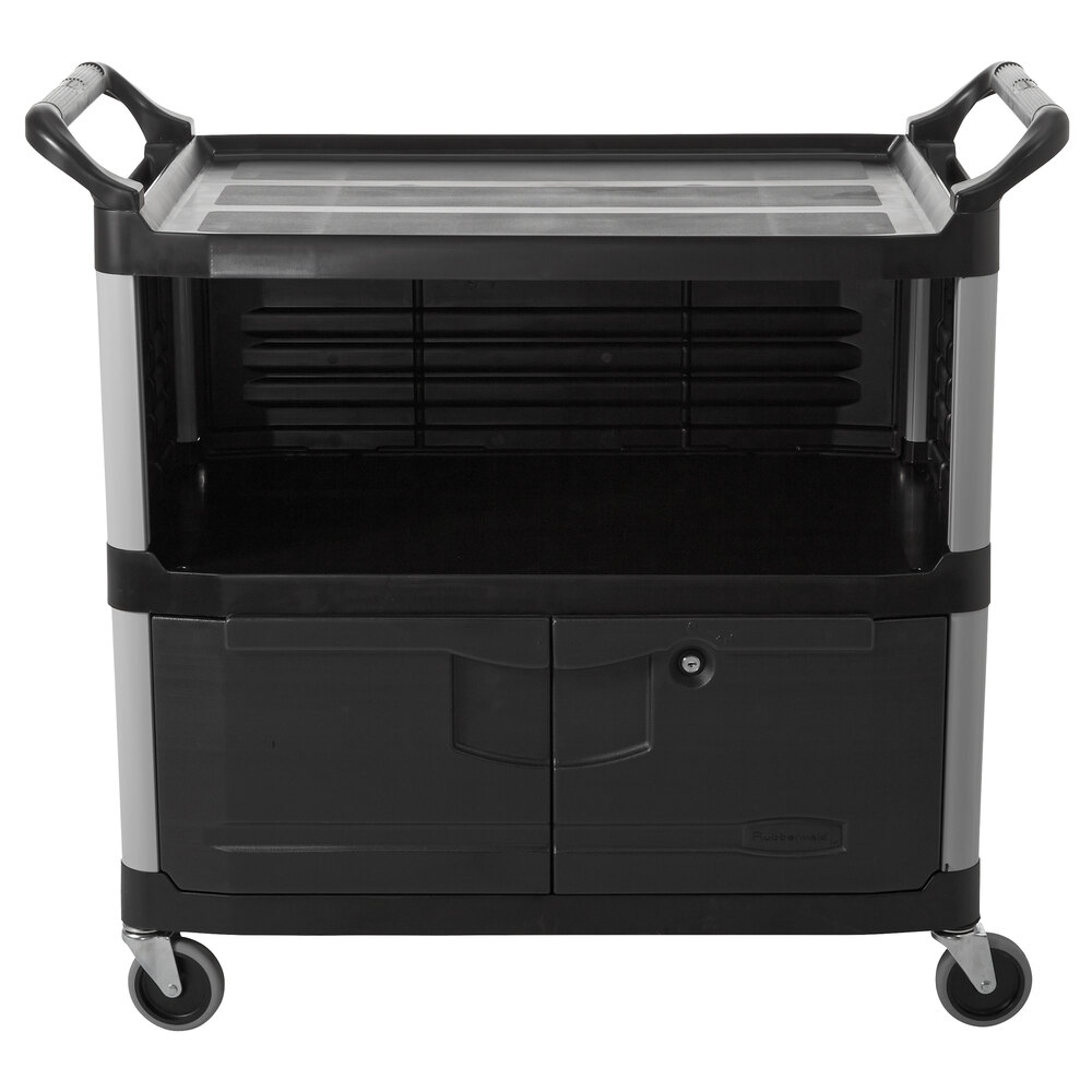 Rubbermaid® FG409500BLA Xtra Black 300 lb. Equipment Cart with Lockable Doors