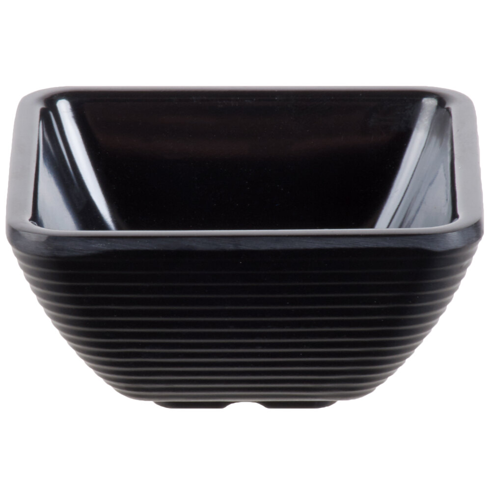 Tablecraft RAMS3BK 3 oz. Black Square Ribbed Melamine Ramekin - 12/Pack