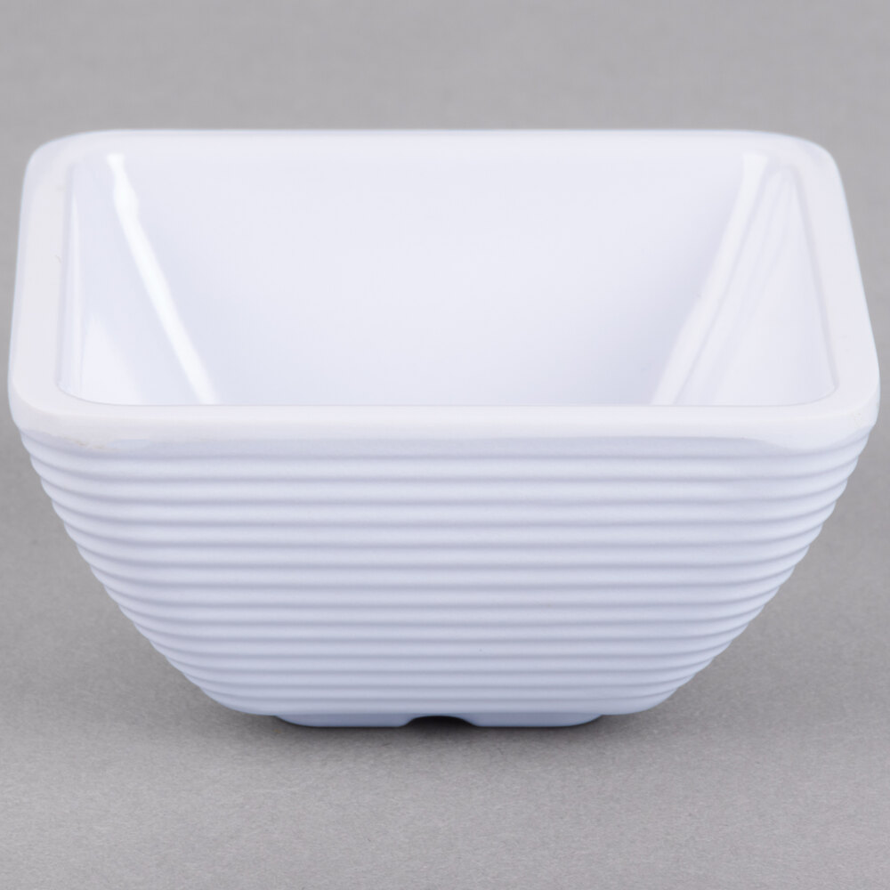 Tablecraft RAMS3W 3 oz. White Square Ribbed Melamine Ramekin - 12/Pack